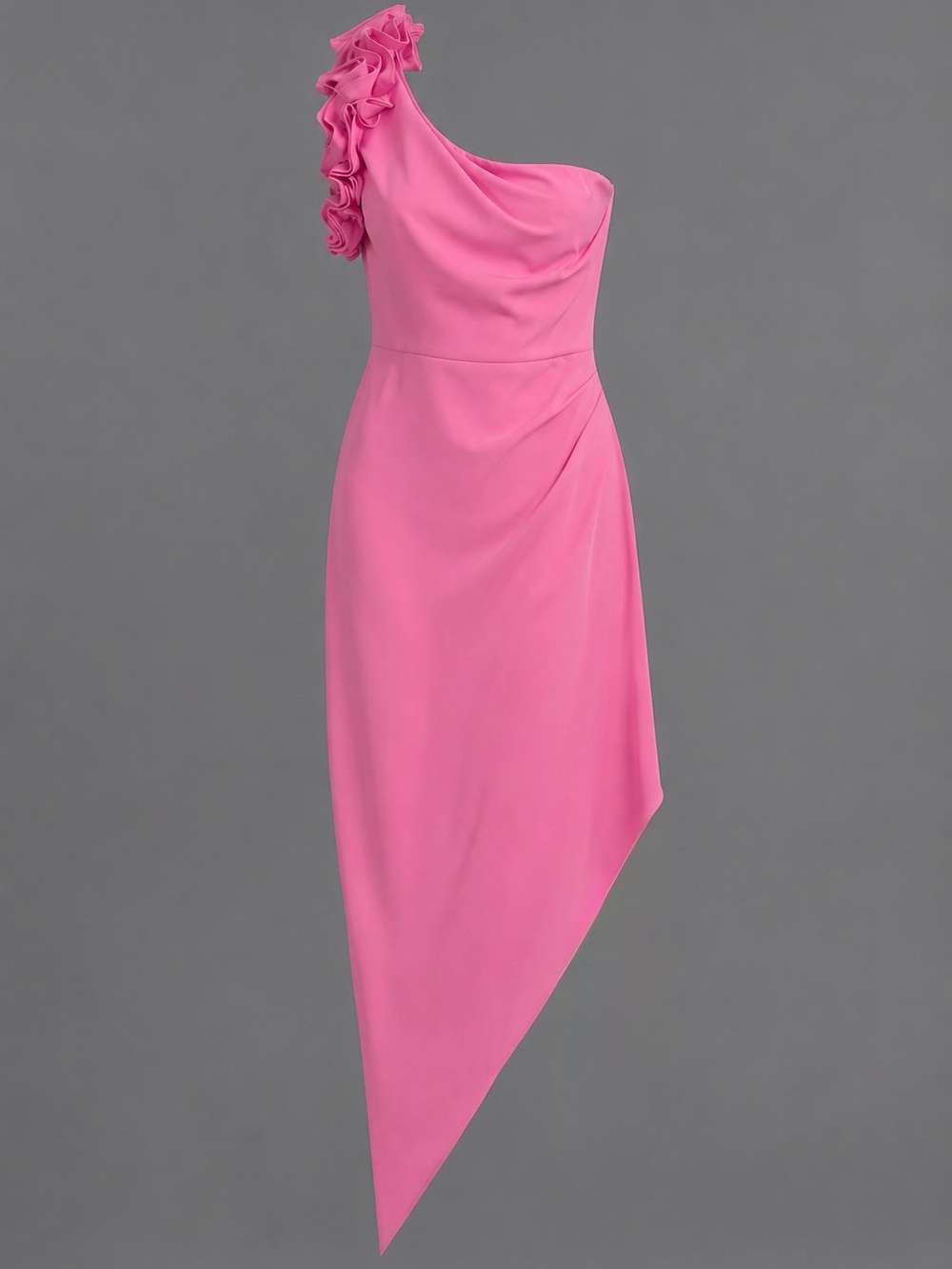 One-Shoulder Pink Ruffle Dress - Picture 2 of 8